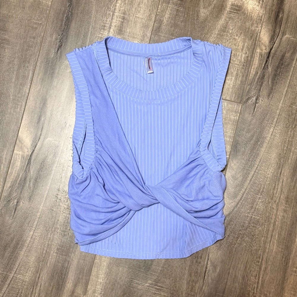 Free People Movement Womens Love Tank Top Ribbed Twist Front Blue S Cotton Blend